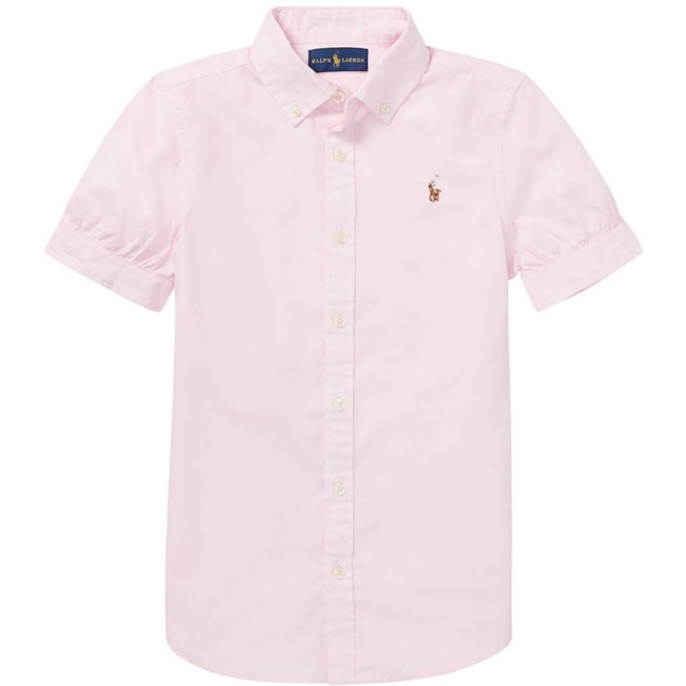 Girls Oxford Shirt. Ralph Lauren Children. Color is Deco Pink. Size 12.